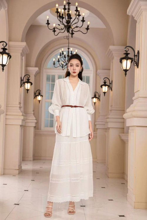 Ivory Whisper Blouse Serene Cascade Skirt